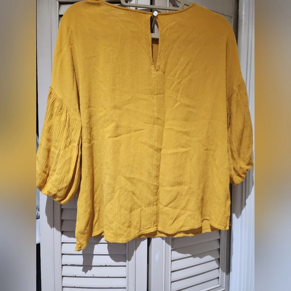 LOFT Mustard Blouse with Puff Sleeves